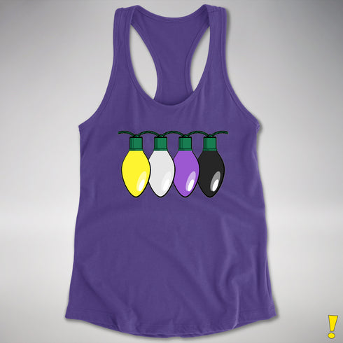 Nonbinary Pride Christmas Lights Racerback Tank - Purple