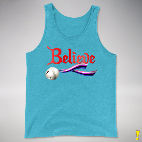 Believe Genderfluid Pride Jingle Bell Premium Tank Top - Aqua Triblend