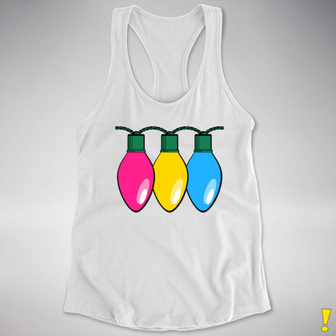 Pansexual Pride Christmas Lights Racerback Tank - White