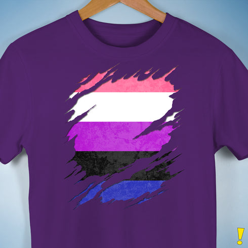 Genderfluid Pride Flag Ripped Reveal Premium Unisex T-Shirt - Purple