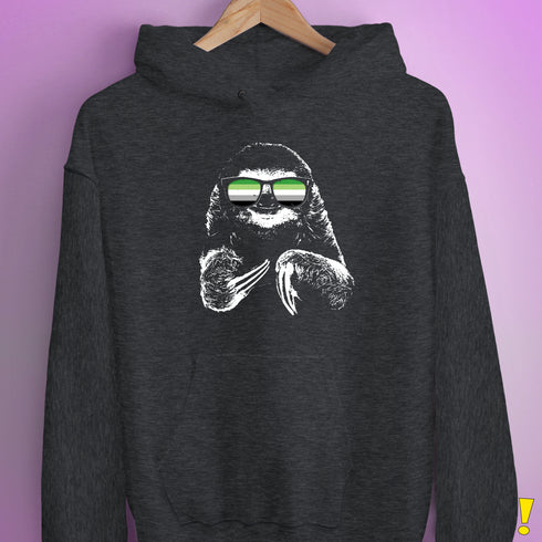 Pride Sloth Aromantic Flag Sunglasses Hoodie - Dark Grey Heather