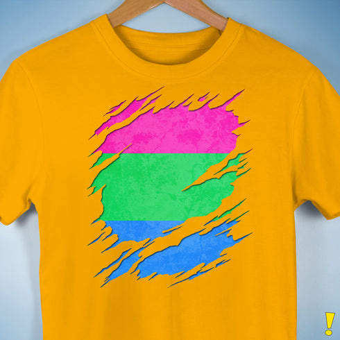 Polysexual Pride Flag Ripped Reveal Premium Unisex T-Shirt - Gold