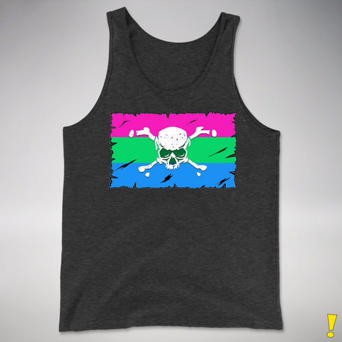 Polysexual Pride Pirate Flag Premium Tank Top - Charcoal Triblend