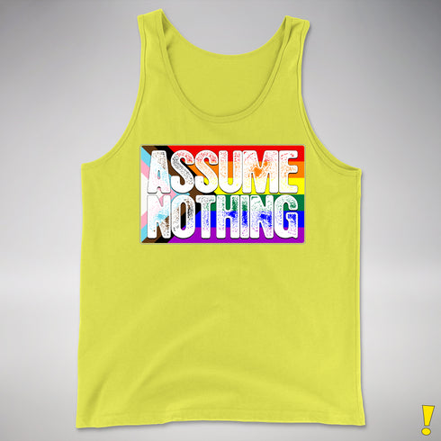 Assume Nothing LGBTQ Progress Pride Flag Premium Tank Top - Neon Yellow
