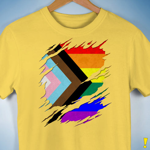 LGBTQ Progress Pride Flag Ripped Reveal Premium Unisex T-Shirt - Yellow