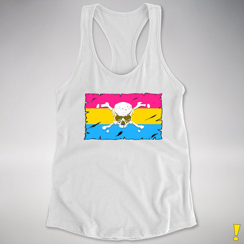 Pansexual Pride Pirate Flag Racerback Tank - White