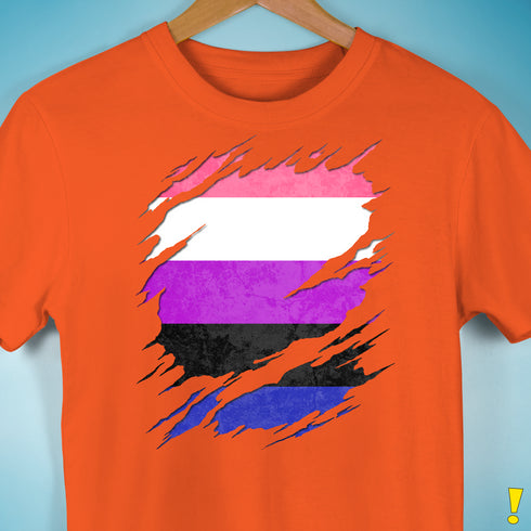 Genderfluid Pride Flag Ripped Reveal Premium Unisex T-Shirt - Orange