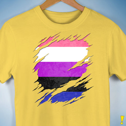 Genderfluid Pride Flag Ripped Reveal Premium Unisex T-Shirt - Yellow