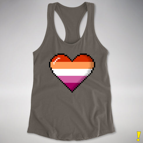 Lesbian Pride 8-Bit Pixel Heart Racerback Tank - Dark Grey