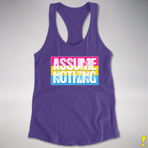 Assume Nothing Pansexual Pride Flag Racerback Tank - Purple