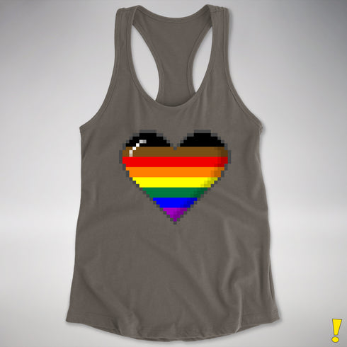 Philly LGBTQ Pride 8-Bit Pixel Heart Racerback Tank - Dark Grey