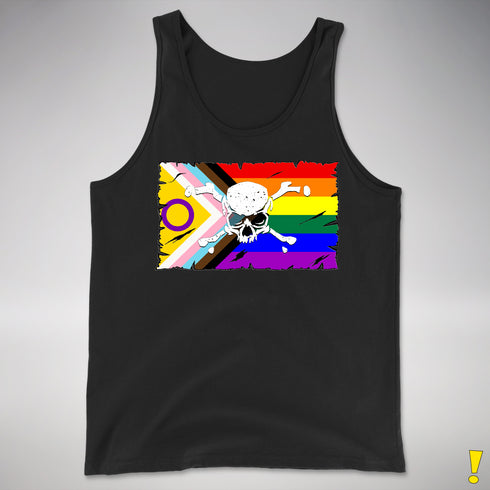 Intersex Inclusive Progress Pride Pirate Flag Premium Tank Top - Black