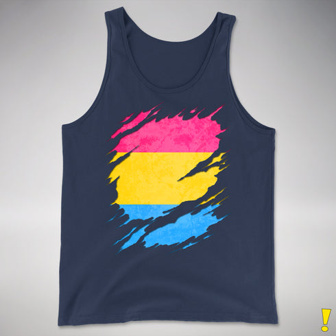 Pansexual Pride Flag Ripped Reveal Premium Tank Top - Navy