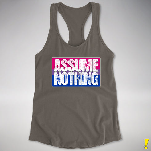 Assume Nothing Bisexual Pride Flag Racerback Tank - Dark Grey