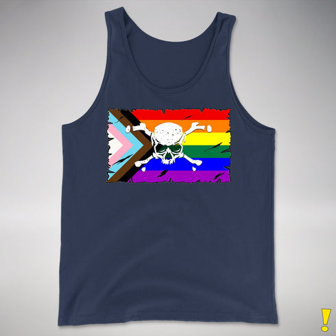 LGBTQ Progress Pride Pirate Flag Premium Tank Top - Navy