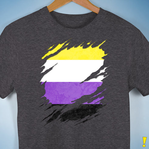 Nonbinary Pride Flag Ripped Reveal Premium Unisex T-Shirt - Dark Grey Heather