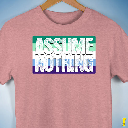 Assume Nothing Gay Male Pride Flag Premium Unisex T-Shirt - Mauve Heather