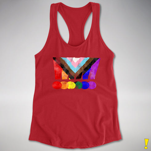 LGBTQ Progress Pride Grunge Exclamation Points Racerback Tank - Red