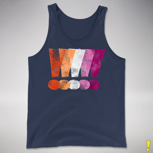 Distressed Lesbian Pride Graphic Exclamation Points Premium Tank Top - Navy