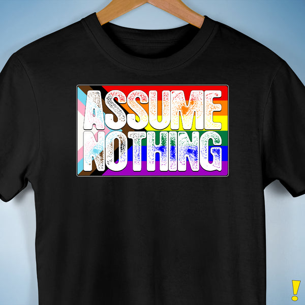 Assume Nothing LGBTQ Progress Pride Flag Premium Unisex T-Shirt - Black
