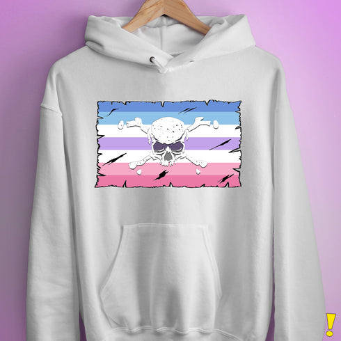 Bigender Pride Pirate Flag Hoodie - White