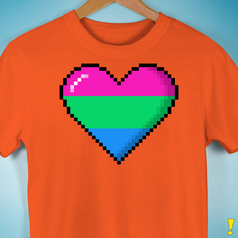 Polysexual Pride 8-Bit Pixel Heart Premium Unisex T-Shirt - Orange