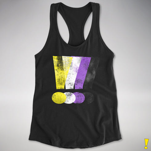 Nonbinary Pride Grunge Exclamation Points Racerback Tank - Black
