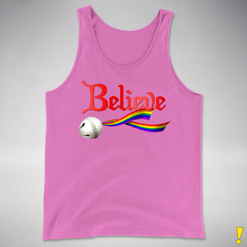 Believe LGBTQ Rainbow Pride Jingle Bell Premium Tank Top - Neon Pink