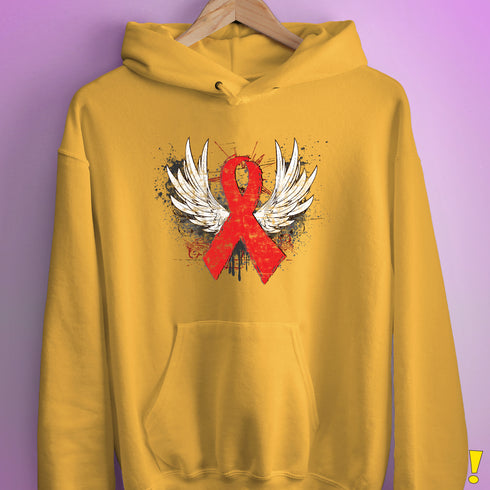 Winged Red Ribbon - World AIDS Day Hoodie - Mustard