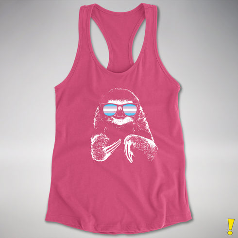 Pride Sloth Transgender Flag Sunglasses Women's Racerback Tank - Hot Pink