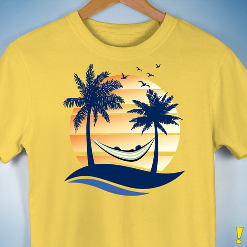 Agender Pride Hammock Summer Beach Sunset Premium Unisex T-Shirt - Yellow