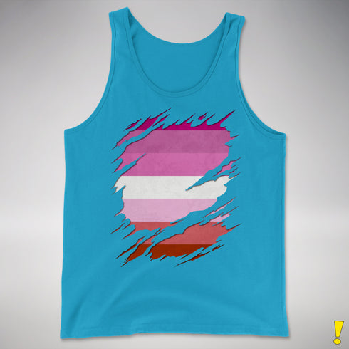 Pink Lesbian Ripped Reveal Premium Tank Top - Neon Blue