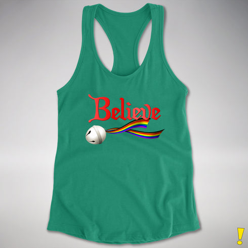 Believe Philly LGBTQ Pride Jingle Bell Racerback Tank - Kelly Green