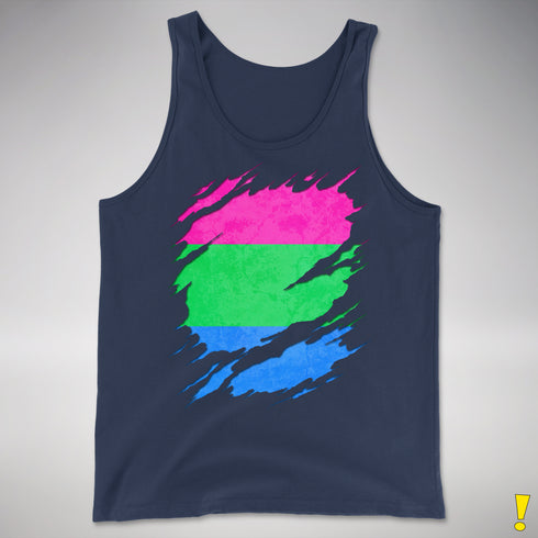 Polysexual Pride Flag Ripped Reveal Premium Tank Top - Navy