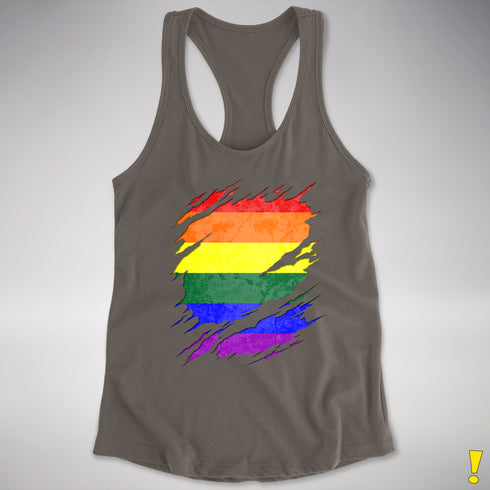 LGBTQ Pride Flag Ripped Reveal Racerback Tank - Dark Grey
