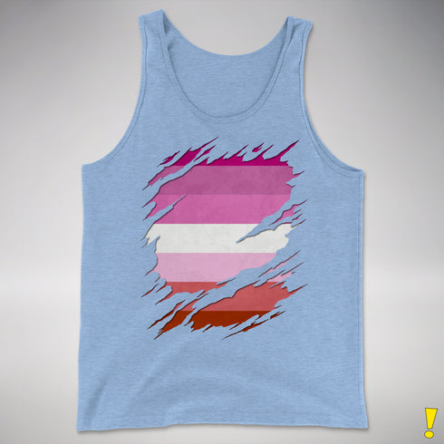 Pink Lesbian Ripped Reveal Premium Tank Top - Blue Triblend