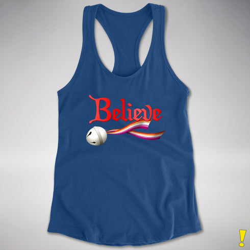 Believe Lesbian Pride Jingle Bell Racerback Tank - Royal