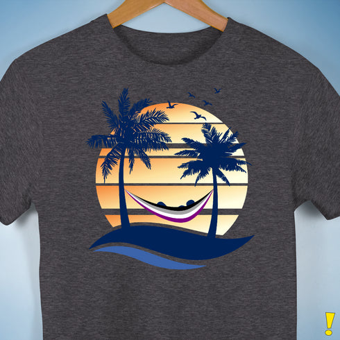 Asexual Pride Hammock Summer Beach Sunset Premium Unisex T-Shirt - Dark Grey Heather