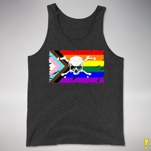 LGBTQ Progress Pride Pirate Flag Premium Tank Top - Charcoal Triblend