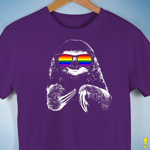 Pride Sloth LGBTQ Flag Sunglasses Premium Unisex T-Shirt - Purple