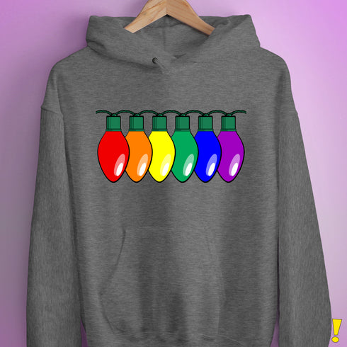 LGBTQ Pride Christmas Lights Hoodie - Grey Heather