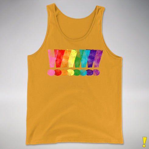 Distressed Gilbert Baker LGBTQ Pride Exclamation Points Premium Tank - Gold