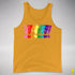 Distressed Gilbert Baker LGBTQ Pride Exclamation Points Premium Tank - Gold