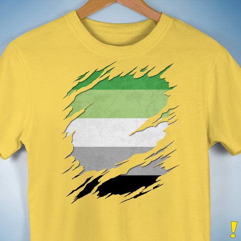 Aromantic Pride Flag Ripped Reveal Premium Unisex T-Shirt - Yellow