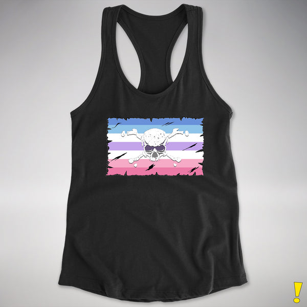 Bigender Pride Pirate Flag Racerback Tank - Black