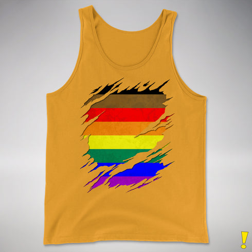 Philly LGBTQ Gay Pride Flag Ripped Reveal Premium Tank Top - Gold