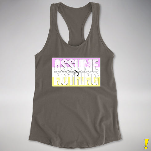 Assume Nothing Twink Pride Flag Racerback Tank - Dark Grey