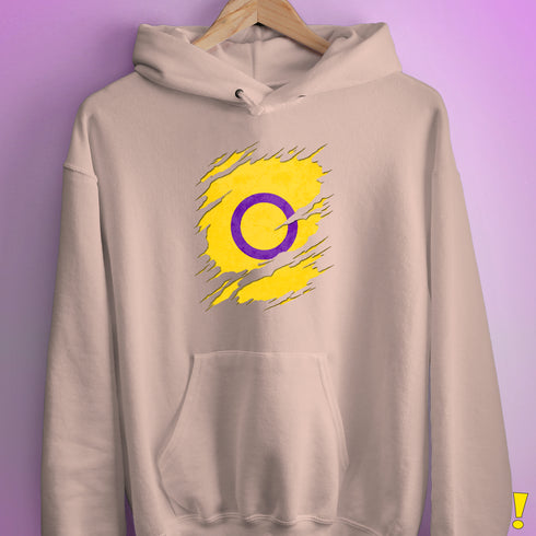 Intersex Pride Flag Ripped Reveal Hoodie - Light Pink