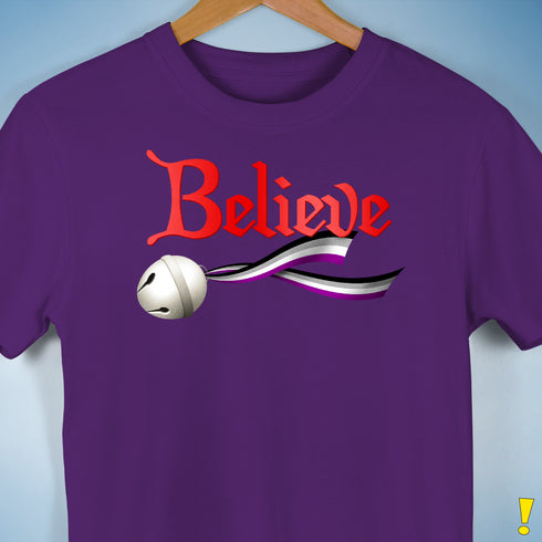 Believe Asexual Pride Jingle Bell Premium Unisex T-Shirt - Purple