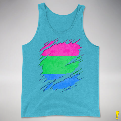 Polysexual Pride Flag Ripped Reveal Premium Tank Top - Aqua Triblend